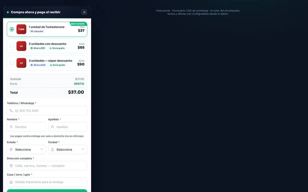 Formulario contra entrega